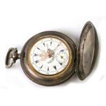 A Turkish market hunter pocket watch, the porcelain dial with subsidiary seconds dial, fitted with a