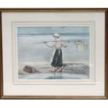 Arthur Bradbury (1892-1977) - woman with a shrimp net - signed lower right corner, watercolour,