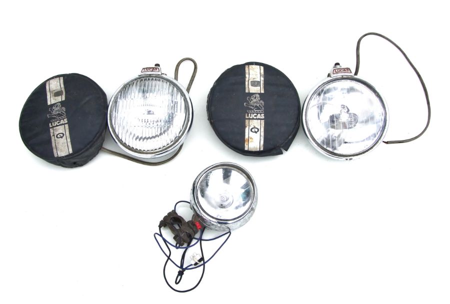 A pair of 1970's Lucas lights including spotlight (LR6) with cover and fog light (FR6) and a
