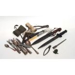 Military marked tools, folding wire cutters, bayonets, sewing kits etc