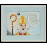 Riddell - a humorous caricature of Archbishop Runcie with comical text, watercolour, signed and