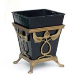 A Victorian Art Nouveau brass coal bin with painted metal liner, 28cms wide.
