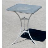 A garden or conservatory table with rectangular zinc top, 57cms wide.