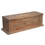 A Folk Art chip carved pine box, 41cms wide.