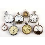 A group of open faced pocket watches, some silver cased (a/f).