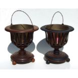 A William IV style mahogany jardiniere with tulip shaped slatted body with brass insert, on a