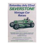 An original 1970's motor racing poster for vintage cars, Silverstone July 22nd, Organised by the