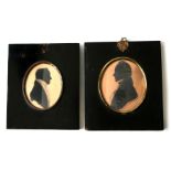 Two ebonised framed silhouettes of gentlemen, one with gilt highlights and dated 1837, overall 12 by