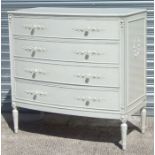 A Louis XVI style white painted bowfront chest of four graduated long drawers, 100cms wide.