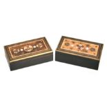 A pair of Middle Eastern hardwood boxes with intricately inlaid top including Sadeli style roundels,