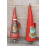 Two vintage conical fire extinguishers, the largest 85cms long (2).