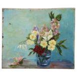 Early 20th century school - Still Life with Flowers in a Vase - oil on canvas, unframed, 31 by