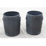 A pair of galvanised two-handled garden planters, 45cms high (2).