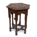 An Iznik / Moorish occasional table of small proportions with hexagonal top with inlaid