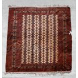 A machine made flatweave rug with repeating geometric pattern within multi borders on a red, 180