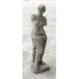 A reconstituted stone garden statue of classical lady, 88cms high.