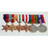 A WWII medal group of 6 including the Africa Star, Italy Star and Fance & Germany Star, together