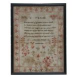 A 19th century sampler 'Mary Ann Bennett Stourbridge' decorated with vases, flowers, animals and