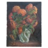 Mid 20th century school - Still Life of Chrysanthemums in a Vase - oil on canvas, unframed, 36 by