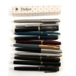 A group of fountain pens to include Parker, Sheaffer and Mentmore.