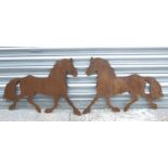 A pair of steel horse silhouettes, 62cms wide (2).