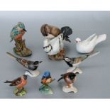 A group of ceramic birds to include Goble Wagtails and Goldfinch, and a Beswick Chaffinch.