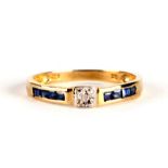 A 9ct gold diamond and sapphire ring, approx UK size 'O', 1.2g.