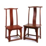 A Chinese red lacquered altar chair; together with another similar (2).Condition ReportOne is 115cms
