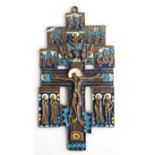 An Eastern European bronze and enamel crucifix icon, 18cms high.