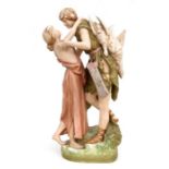 A Royal Dux figural group depicting a huntsman and a woman, 50cms high.Condition ReportThere is a