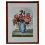 H L Horsefield - Still Life of Roses in a Blue Vase - signed & dated 1945 lower right,