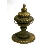 A large brass floor standing incense burner and cover, approx 82cms high.