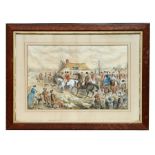 Victorian school - A Hunt Pack Travelling Through a Village - hand coloured engraving, in original
