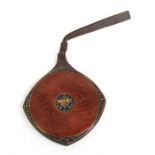 An Edwardian guilloche enamel mounted leather purse, 13cms wide.Condition Reportold repair to