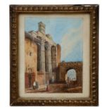19th century continental school - Street Scene with Figures by an Arch - watercolour, framed &