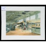 Ronald Homes (modern British) - Aircraft Hanger - watercolour, signed lower right, unframed, 42 by