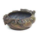 A Chinese bronze censer decorated with two chilong, impressed mark to the underside, 15cms