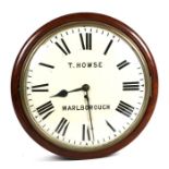 A 19th century mahogany wall clock, the 14ins enamel dial with Roman numerals, T H Howse