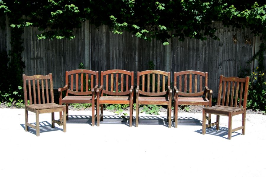 A set of six Cannock Gates teak garden chairs comprising four carvers and two chairs, all with - Image 2 of 2