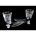 A pair of cut glass cornucopia vases, 15cms high (2).