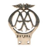 An early Automobile Association (AA) Member's badge No. 89782A, 13cms high.