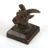 A Chinese bronze seal with sheep head terminal, 4cm high