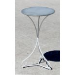 A garden or conservatory table with circular zinc top, 42cms diameter.