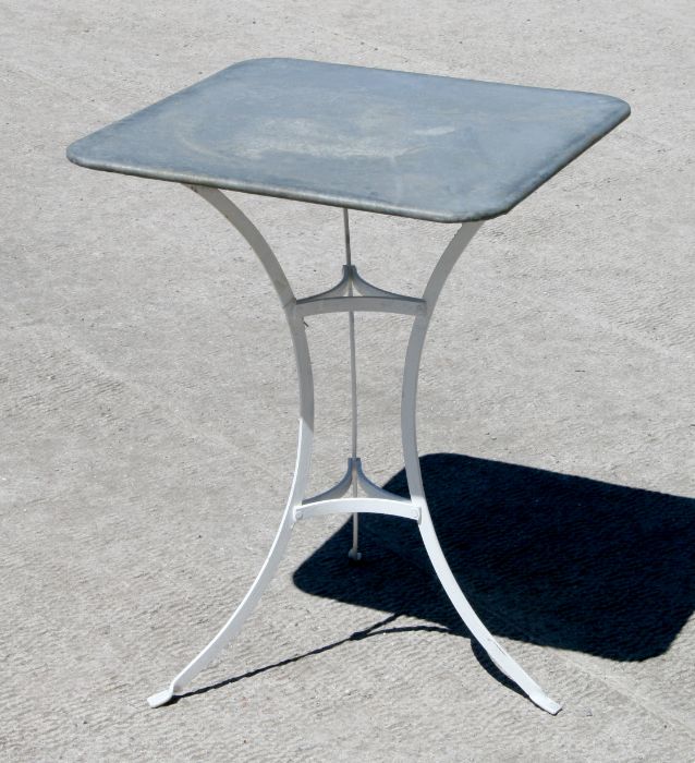 A garden or conservatory table with rectangular zinc top, 57cms wide.
