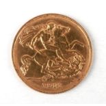 A George V 1911 gold half sovereign, Perth mint mark.