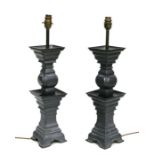 A pair of Chinese style pewter table lamps, 41cms high (2).