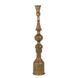 An Indo-Persian large brass hookah pipe stand, 91cms high.