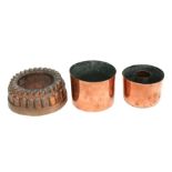 A group of three 19th century copper jelly moulds, the largest 16cms diameter (3).