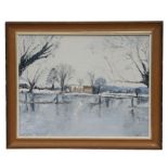 Modern British - A Flooded Rural Landscape - signed K Kelly lower left, oil on board, framed, 45