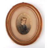 Valentine (Victorian school) - an oval bust portrait depicting a young man wearing a blue bow tie,